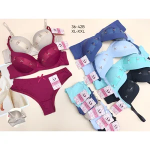 Conjunto de corpiño y bombacha, copa B, con aro, talles: corpiño 36-42, bombacha XL/XXL, 12 conjuntos por paquete, 6 colores